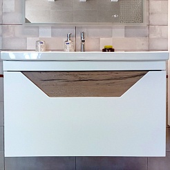 Бриклаер Тумба с раковиной Брайтон 100 (Фостер) белая матовая/дуб кера – фотография-1